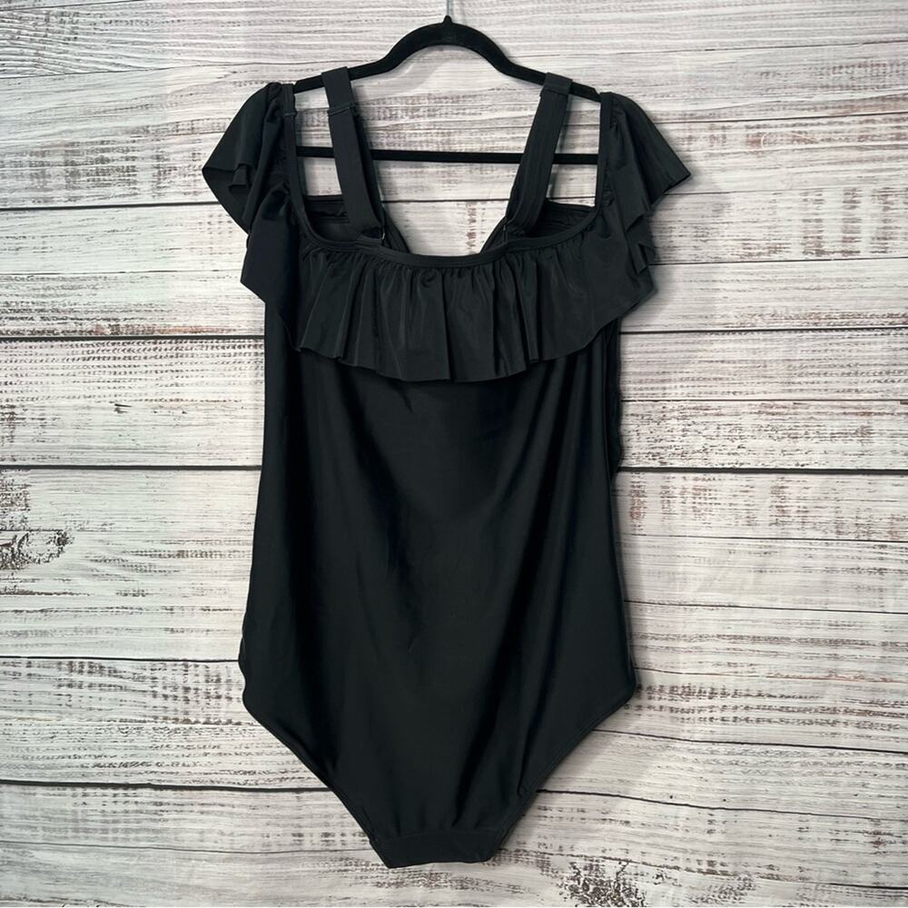 Avenue 26W Jungle Paradise‎ 1Pc Ruffle 4X Black One Piece Swimsuit NEW! - Picture 4 of 12